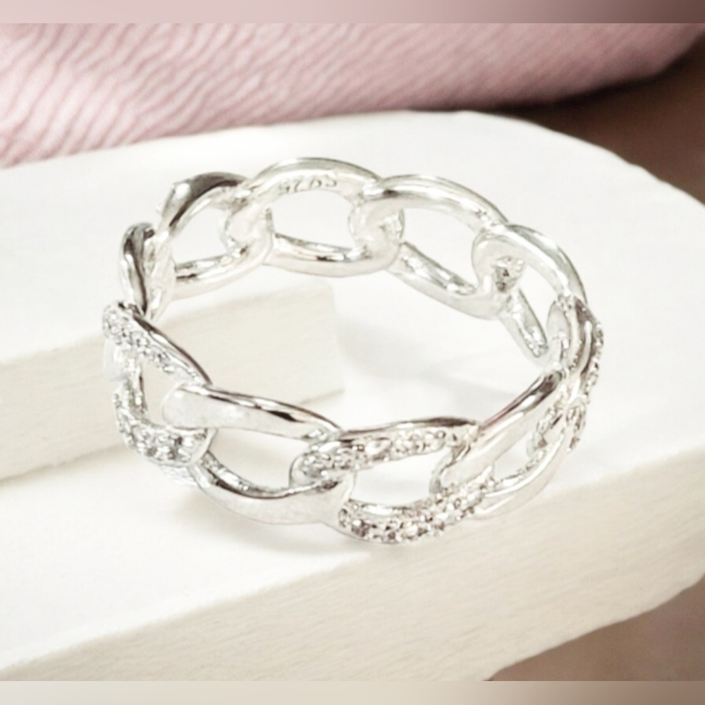 Womens Jewelry Sterling Silver Stamped CZ Ring